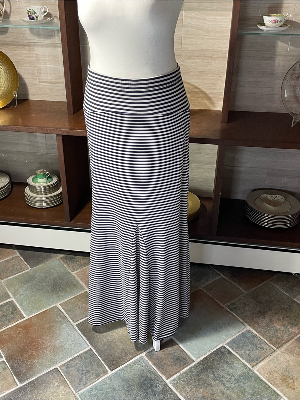 love, Fire - Navy and White Striped Maxi Skirt - Walking Flounce - Sz XL - Long